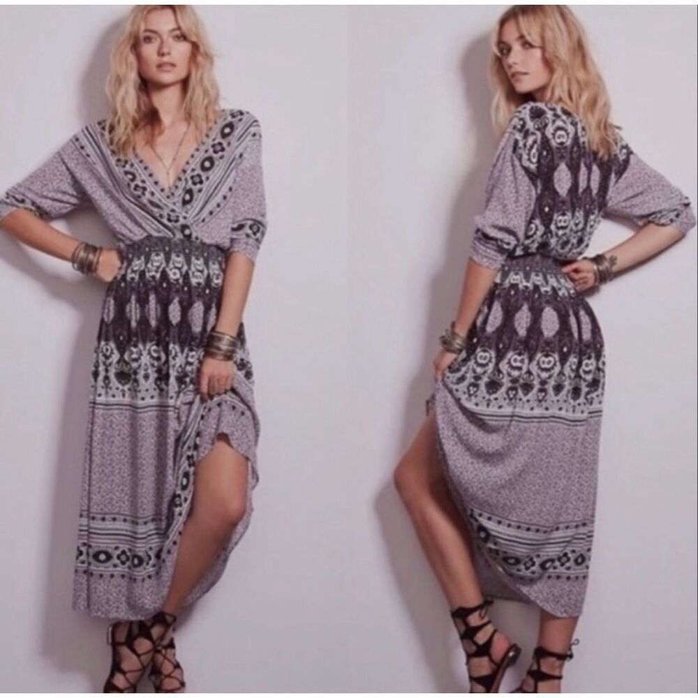 Free People She’s A Lady Women’s XS Reversible Midi‎ Dress Deep V Neck Or Back